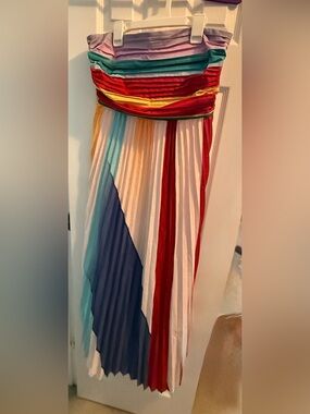Judith Strapless Multicolor Pleated Maxi Dress - Rainbow Stripe